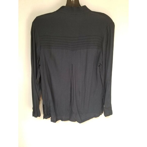HW New York Womens Button Up Long Sleeve Shirt Blouse Top Small Black - Picture 2 of 5